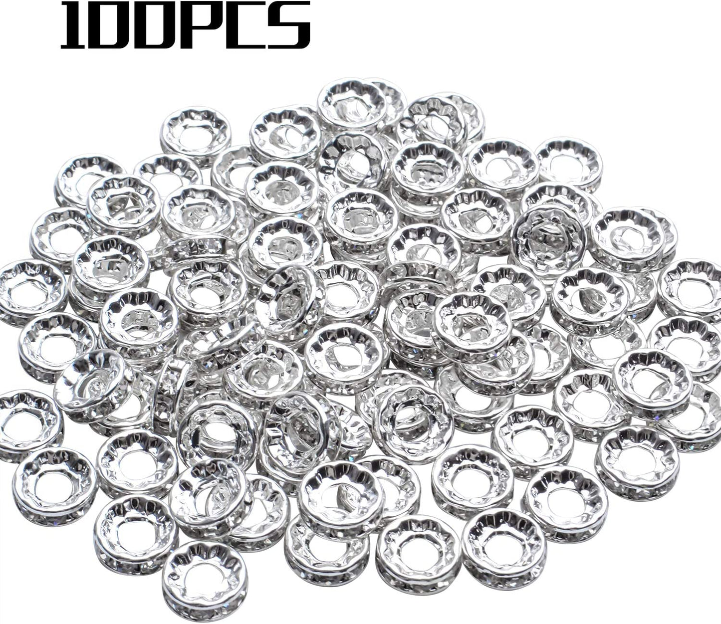 BronaGrand Rhinestone Spacer Beads,100Pcs Crystal Rhinestone Spacer Beads Large Hole European Beads Metal Beads Supplies for DIY Bracelet Necklace Jewelry Making image 1