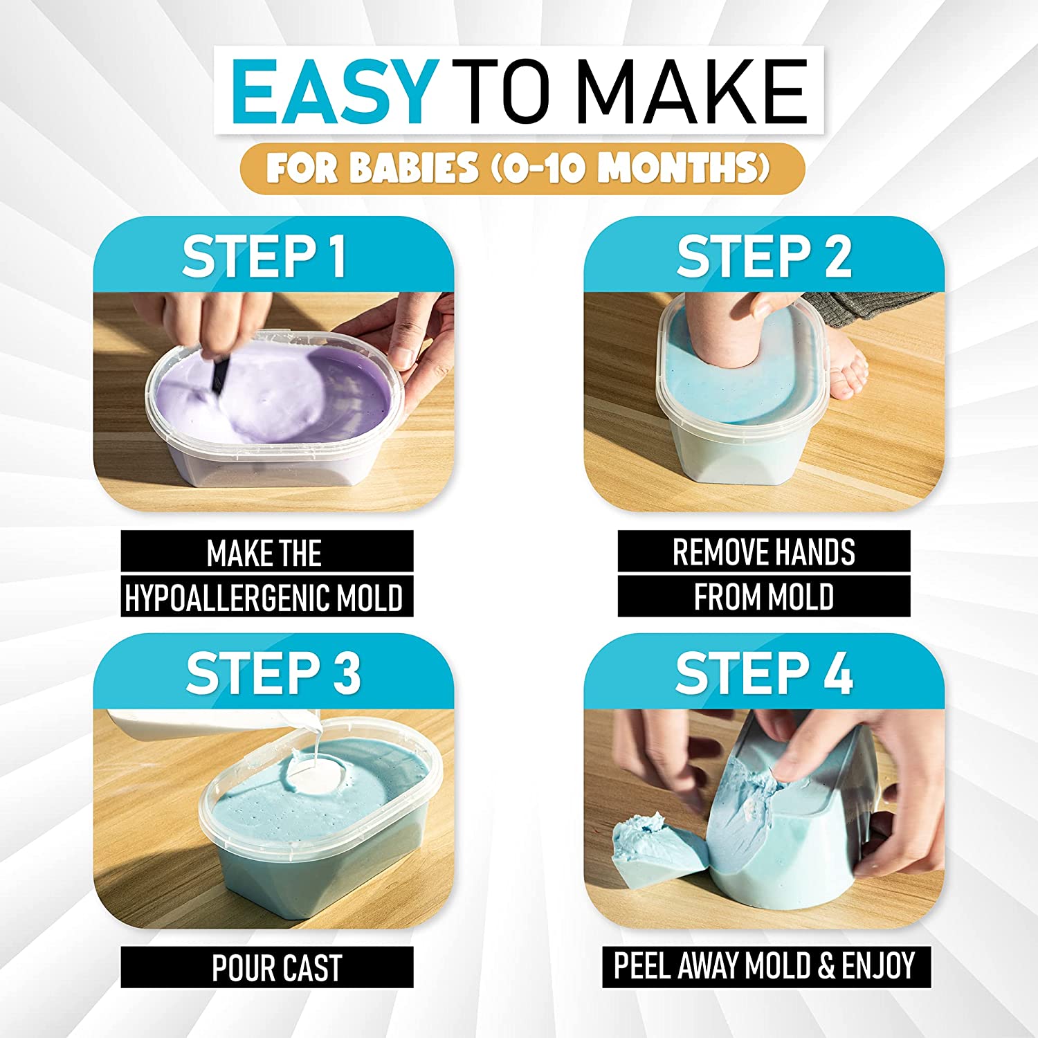 Hula Home Baby Keepsake Hands Casting Kit | Plaster Hand Molding Kit for Infant Hand &amp; Foot Mold | Hand Mold Sculpture Kit for Newborns, Toddlers, Babies | Baby Gifts image 4