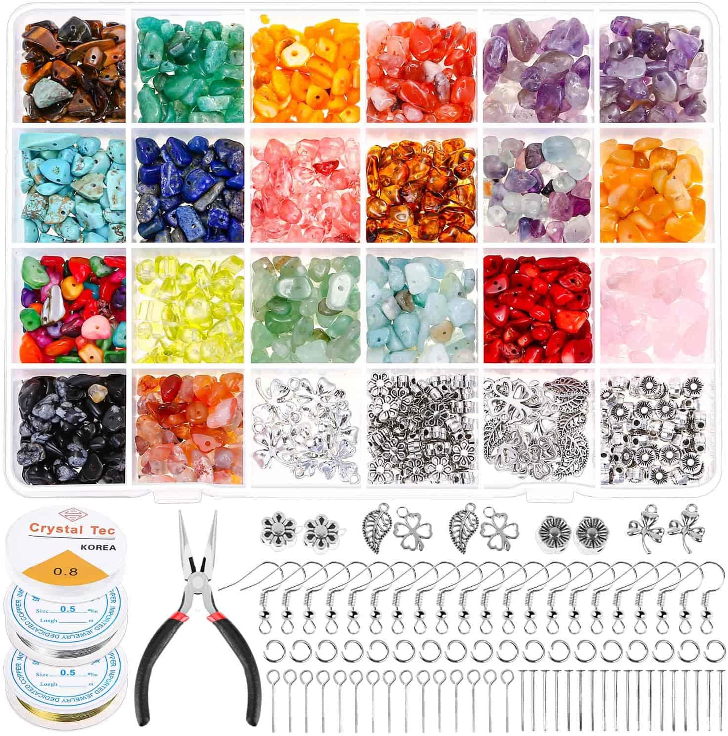 1584Pcs Crystal Jewelry Making Kit, Thrilez Ring Making Kit with Crystal Gemstone Beads, Jewelry Wire and Earring Hooks for Ring, Earring and Jewelry Making image 0