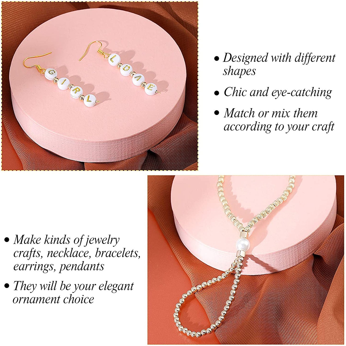 3000 Pieces Assorted Spacer Beads for Jewelry Making, Rose Gold Beads Rondelle Square Beads Silver and Gold Beads Charms for DIY Crafts Making image 3