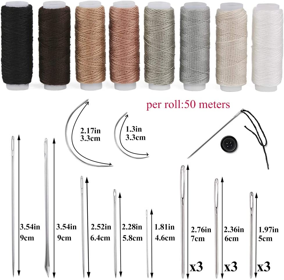 Leather Sewing Upholstery Repair Kit with Sewing Awl, Seam Ripper, Leather Hand Sewing Stitching Needles, Sewing Thread, Leather Craft Tool Kit for Beginners and Professionals Leather Craft DIY image 1