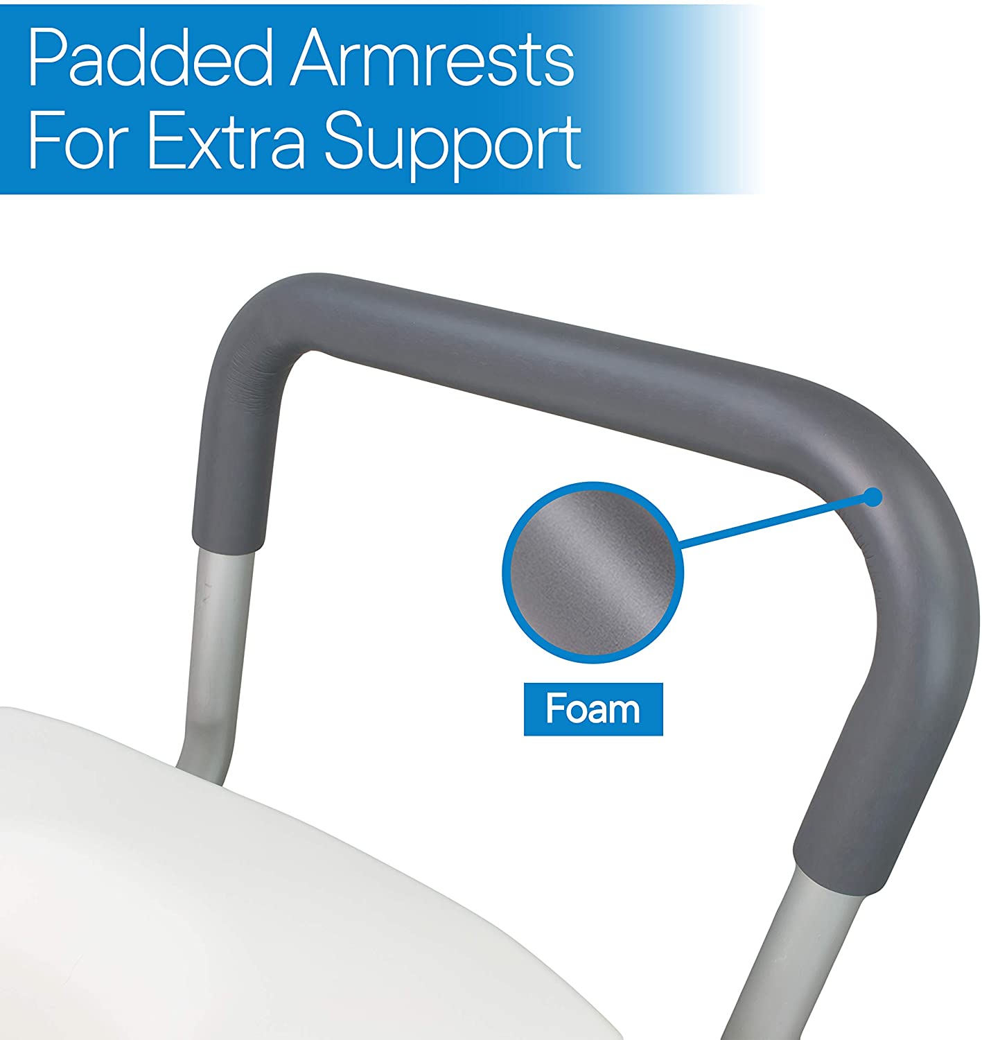 RMS Raised Toilet Seat - 5 Inch Elevated Riser with Adjustable Padded Arms - Toilet Safety Seat for Elongated or Standard Commode image 3