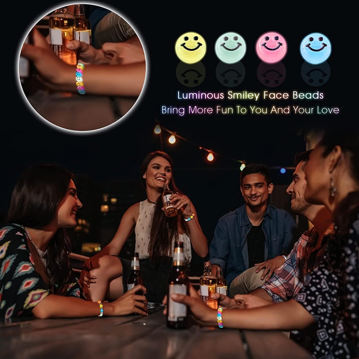 480Pcs 37 Colors Smiley Face Beads, Acrylic Smile Beads Bracelets Making Beads with 60Pcs Glowing Luminous Mixed for Jewelry Making Christmas Gift Bracelet Earring Necklace DIY Craft Supplies. image 2