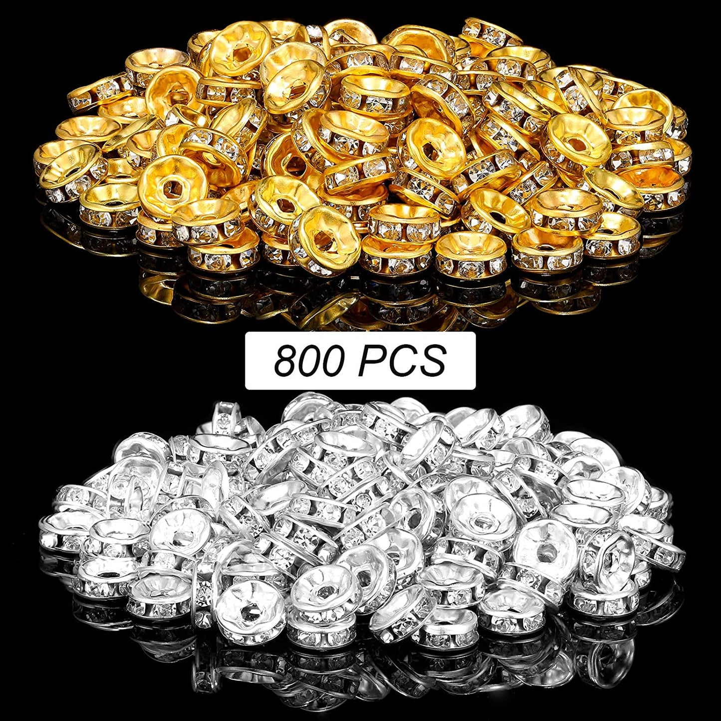 800 Pieces 8mm Round Rondelle Spacer Beads Crystal Rhinestone Loose Bead Charm Beads Spacer Bead for Jewelry Making (Gold, Silver,8 mm) image 4