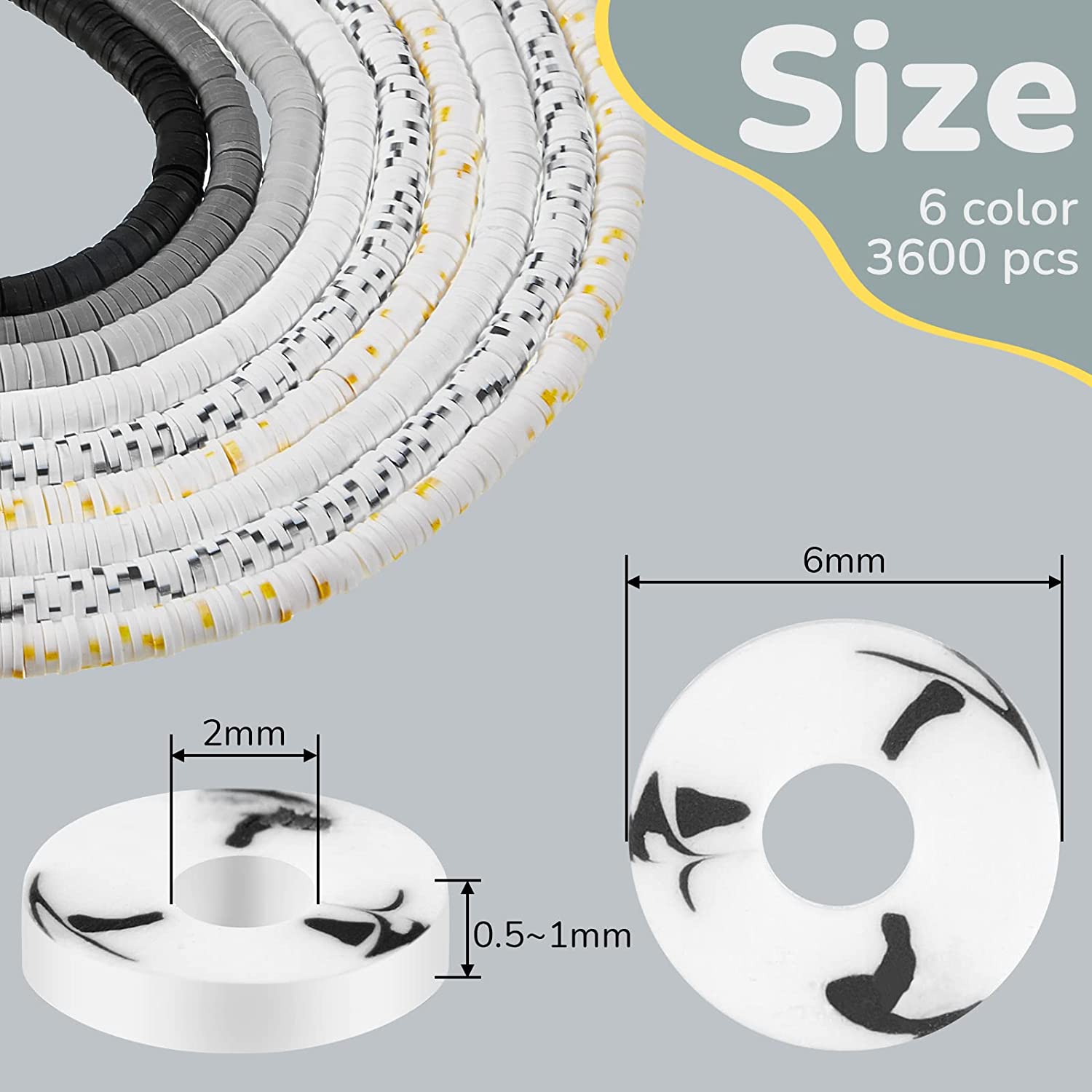 3600 Pieces Clay Disc Beads for Bracelet Making 6 mm Speckled Heishi Beads for Jewelry Making Handmade Flat Round Clay Beads Polymer Clay Bracelet Beads Colorful Craft Spacer Beads, 6 Colors image 1