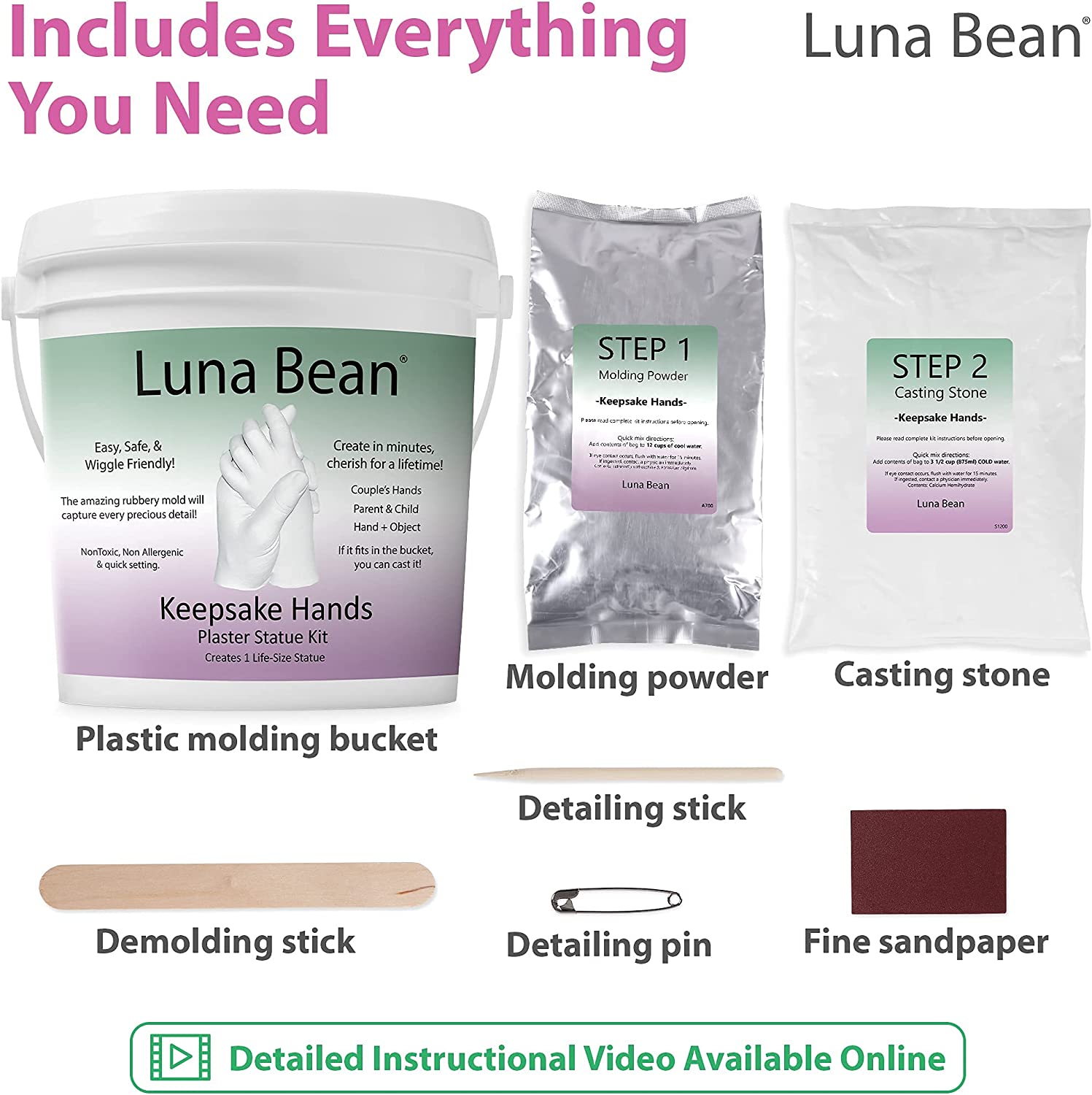 Luna Bean Keepsake Hands Casting Kit | DIY Plaster Statue Casting Kit | Hand Holding Craft for Couples, Adult &amp; Child, Wedding, Friends, Anniversary image 6