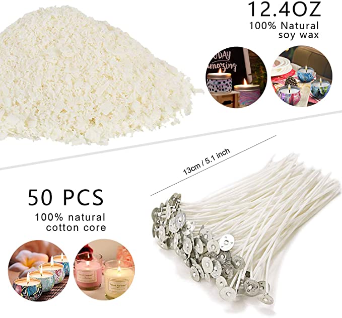 Candle Making Kit Supplies, Soy Wax DIY Candle Craft Tools Including Candle Make Pouring Pot, Candle Wicks, Wicks Sticker, 3-Hole Candle Wicks Holder, Natural Soy Wax and Spoon image 2
