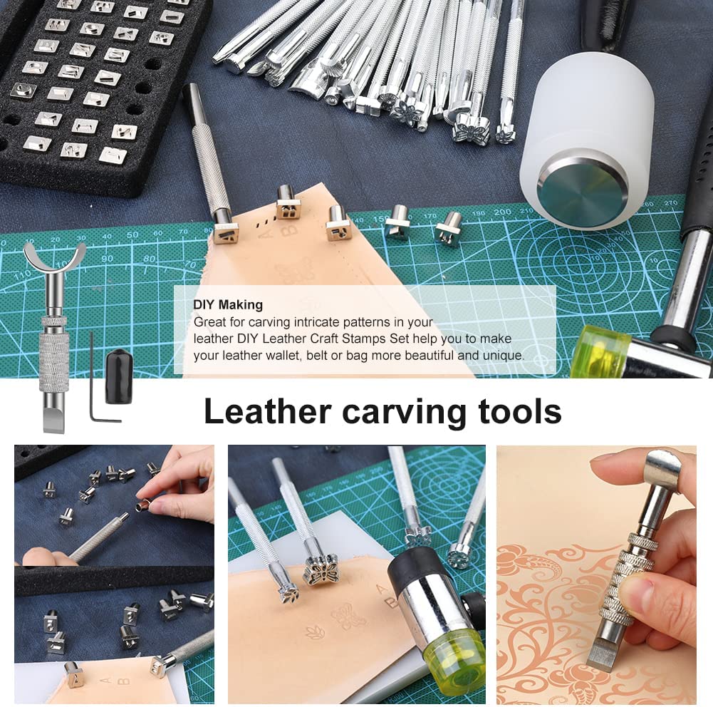 447 Pieces Leather Working Tools and Supplies with Instruction, Leathercraft Tools Kit, Leathercraft Tools Holder, Leather Craft Stamping Tools, Stitching Hole Punch, Leather Working Saddle Making image 2