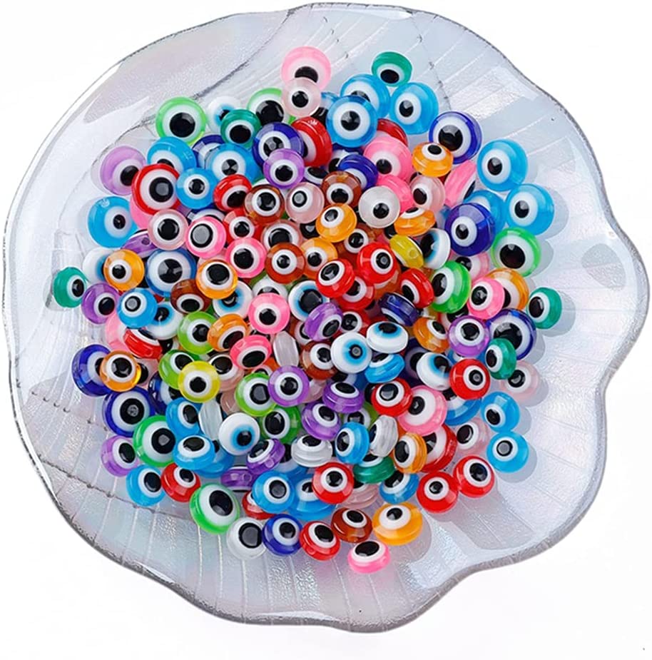 200 Pieces Flat Round Evil Eye Beads Handmade Resin Lampwork Beads 8mm Charms Spacer Beads for Bracelets Necklace Jewelry Craft Making(Mix Colors) image 0