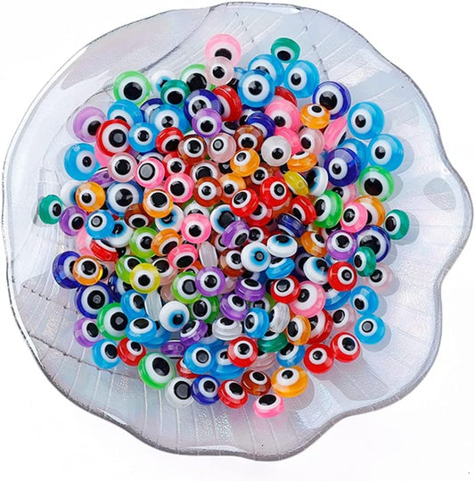 200 Pieces Flat Round Evil Eye Beads Handmade Resin Lampwork Beads 8mm Charms Spacer Beads for Bracelets Necklace Jewelry Craft Making(Mix Colors) image 0