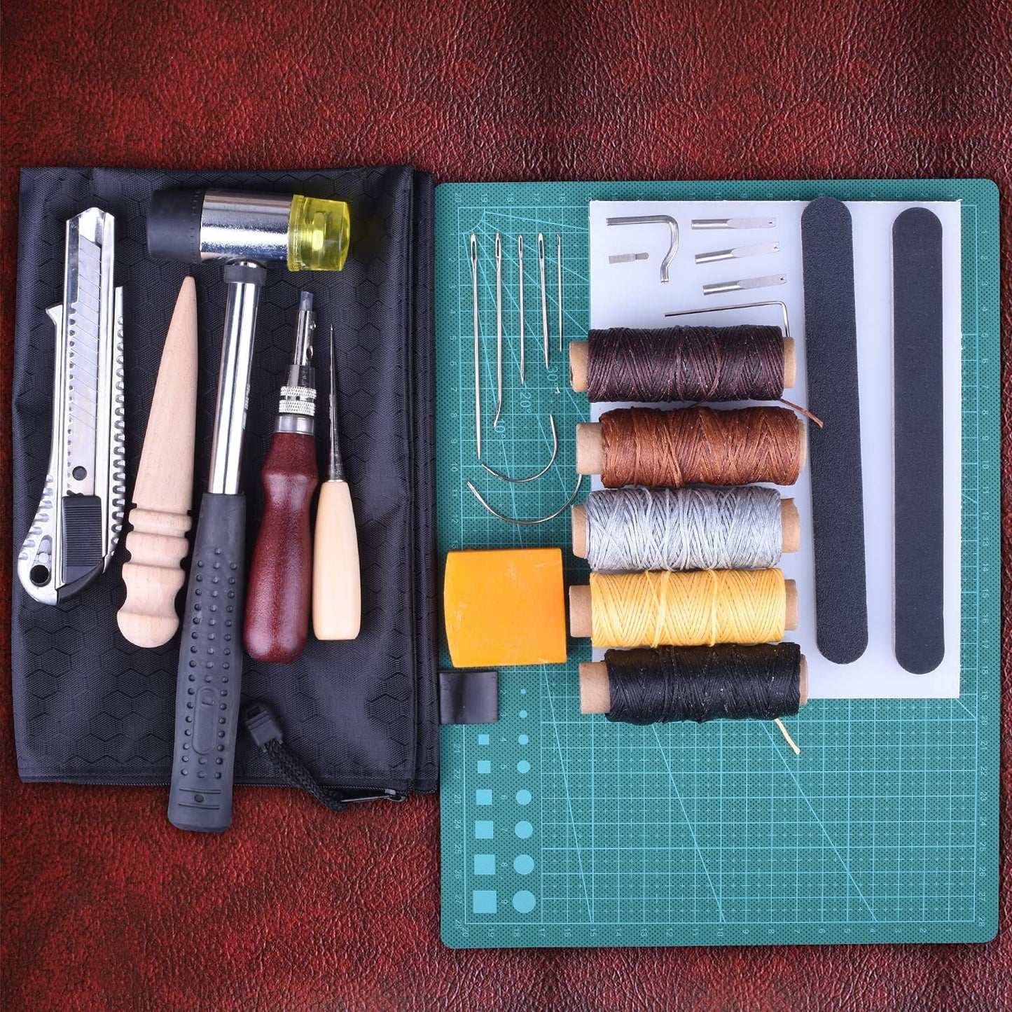 Leather Tools Set and Supplies, ETEPON Leather Sewing Tools, Leather Working Kits Supplies with Leather Tool Box Prong Punch Edge Beveler, Wax Threads Needles, Perfect for Stitching Punching Cutting image 4