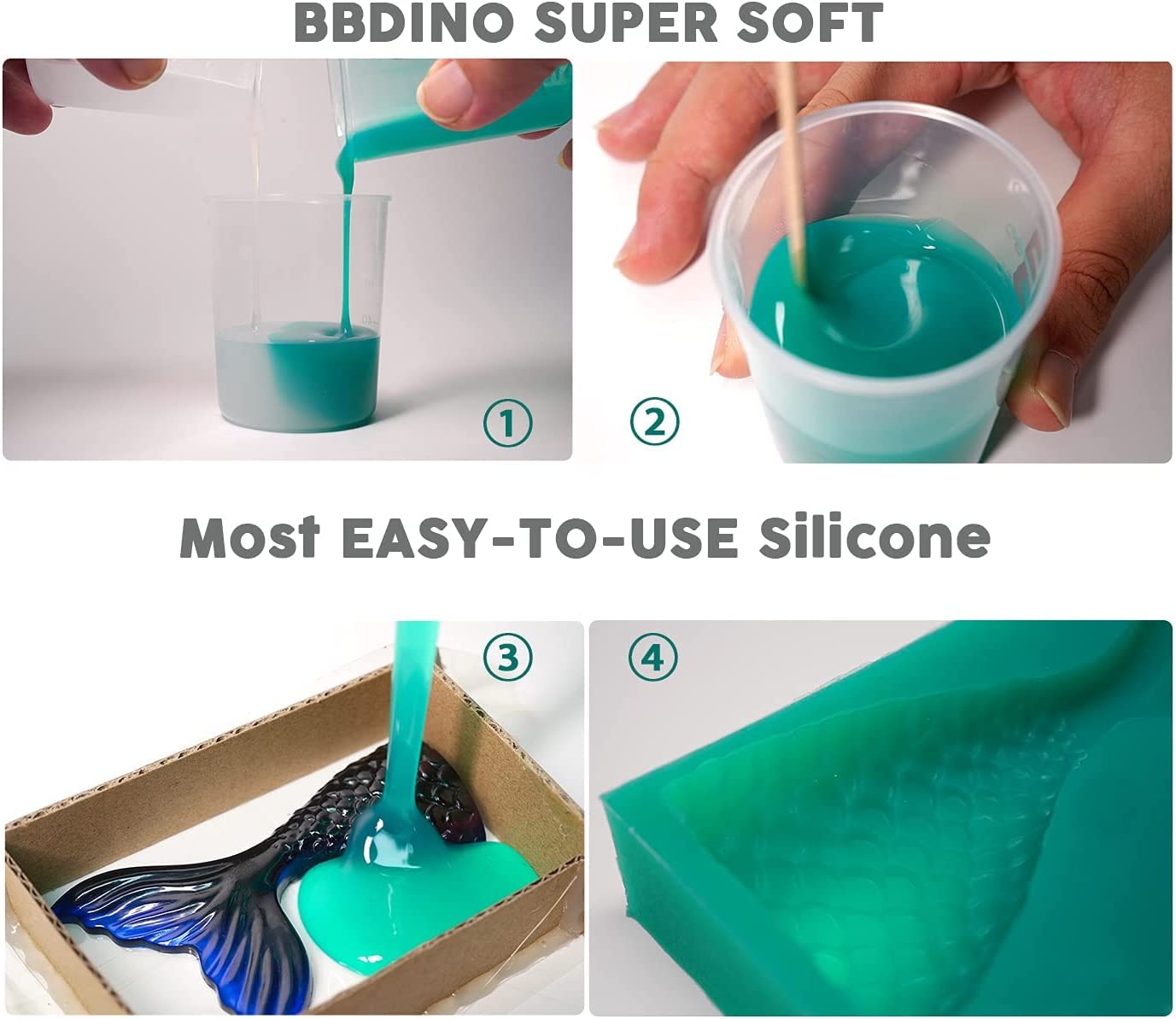 BBDINO Super Elastic Silicone Mold Making Kit, Mold Making Silicone Rubber N.W. 21.16 oz, Liquid Silicone Rubber Mold Making, Ideal for Casting 3D Silicone Molds| Food Molds 1:1 by Volume, Jade Green image 5