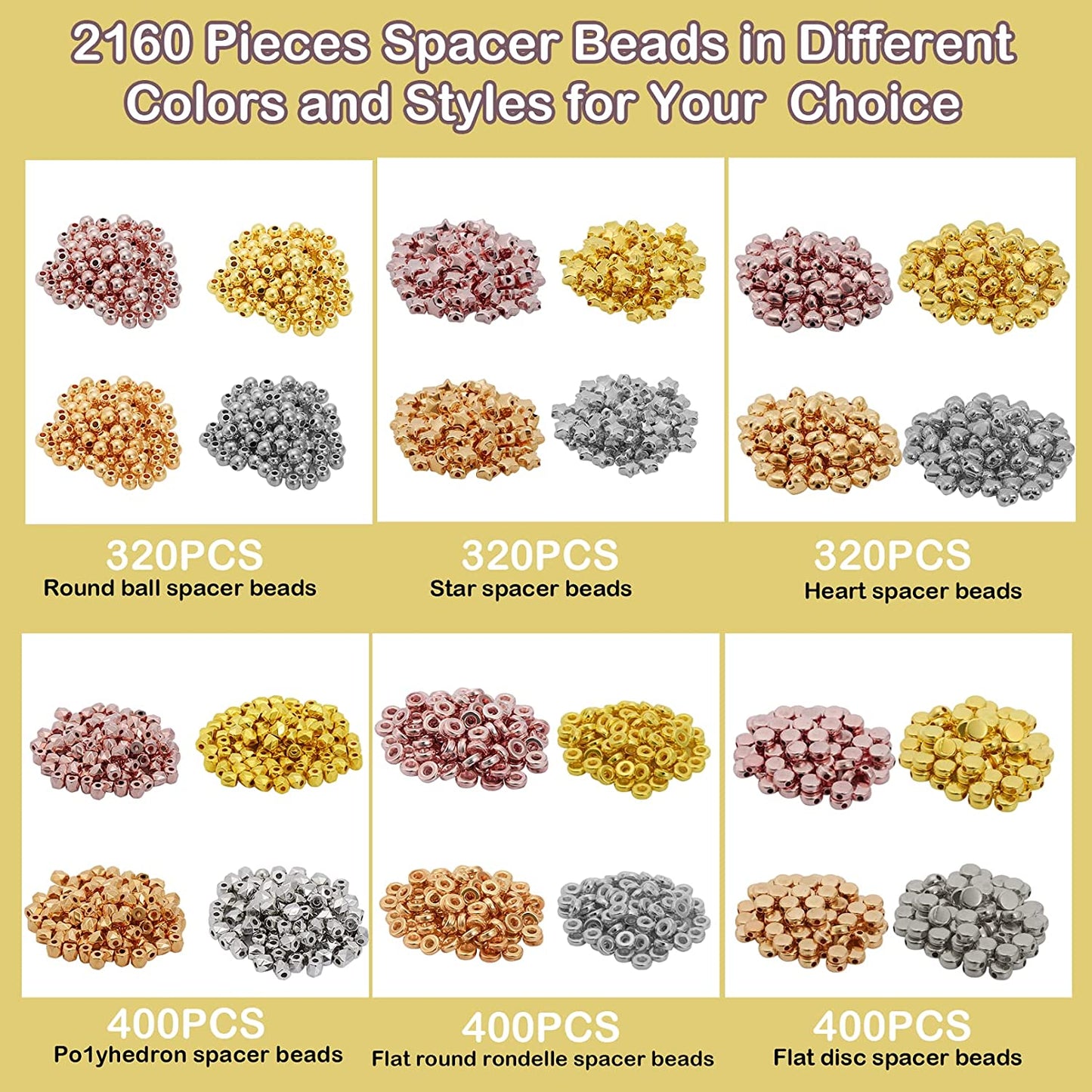 1700 Pieces 8 Styles Spacer Beads Assorted Beads Set Tibetan Flat Round Corrugated Pumpkin Bicone Disc Polygon Faceted Flower Rondelle Loose Beads for Bracelet Necklace Earring Jewelry Making image 5