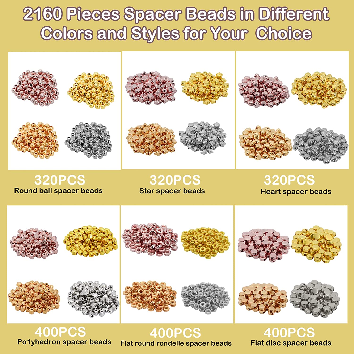 1700 Pieces 8 Styles Spacer Beads Assorted Beads Set Tibetan Flat Round Corrugated Pumpkin Bicone Disc Polygon Faceted Flower Rondelle Loose Beads for Bracelet Necklace Earring Jewelry Making image 5