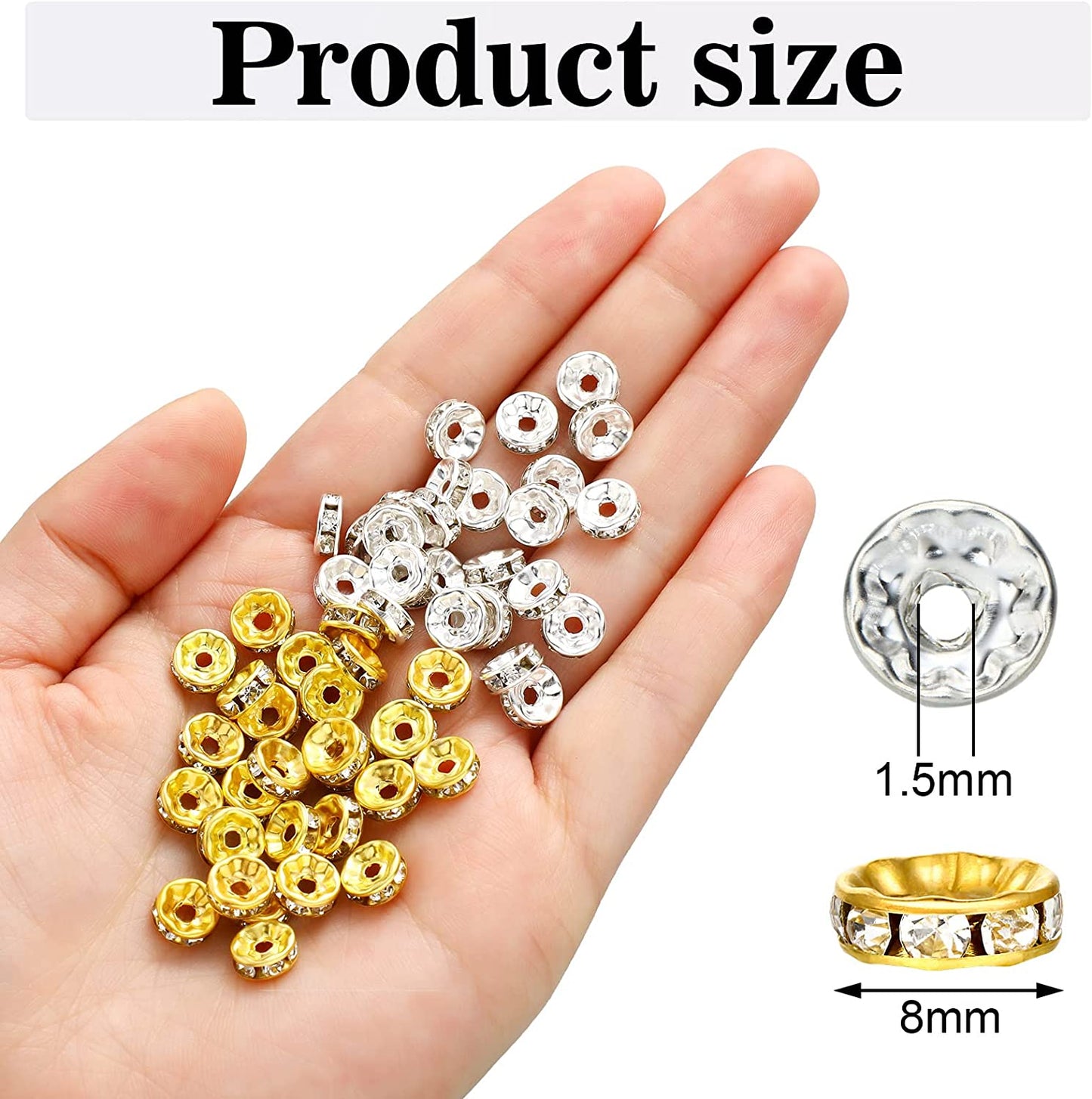 800 Pieces 8mm Round Rondelle Spacer Beads Crystal Rhinestone Loose Bead Charm Beads Spacer Bead for Jewelry Making (Gold, Silver,8 mm) image 2
