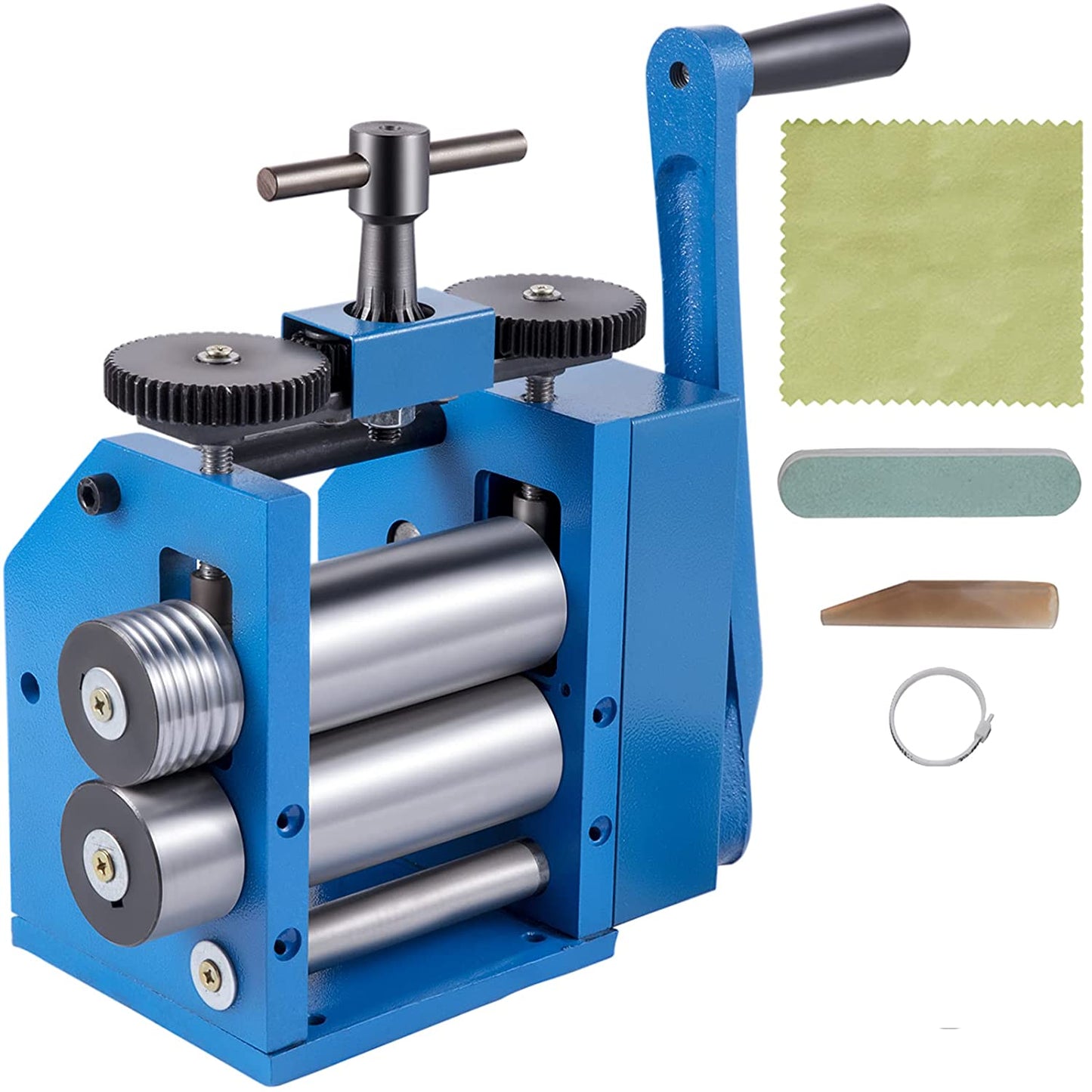 VEVOR Jewelry Rolling Mill 4.4"/112mm, Gear Ratio 1:2.5 Wire Roller Mill 0.1-7mm Press Thickness Manual Combination Rolling Mill w/Iron Roller for Jewelry Sheet Semicircle Pattern image 0