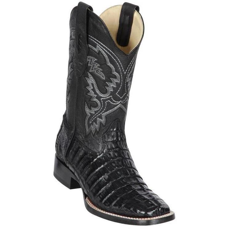 Los Altos Boots Mens #8220105 Wide Square Toe | Genuine Caiman Tail Leather Boots | Color Black image 0