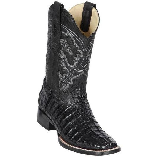 Los Altos Boots Mens #8220105 Wide Square Toe | Genuine Caiman Tail Leather Boots | Color Black image 0