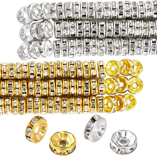 800 Pieces 8mm Round Rondelle Spacer Beads Crystal Rhinestone Loose Bead Charm Beads Spacer Bead for Jewelry Making (Gold, Silver,8 mm) image 0