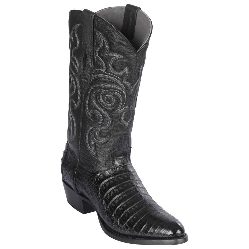 Los Altos Boots Mens #658205 Round Toe | Genuine Caiman Belly Boots Handcrafted | Color Black image 0