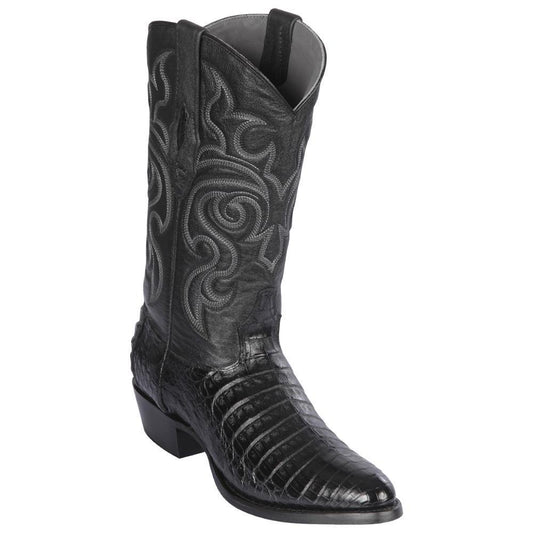 Los Altos Boots Mens #658205 Round Toe | Genuine Caiman Belly Boots Handcrafted | Color Black image 0