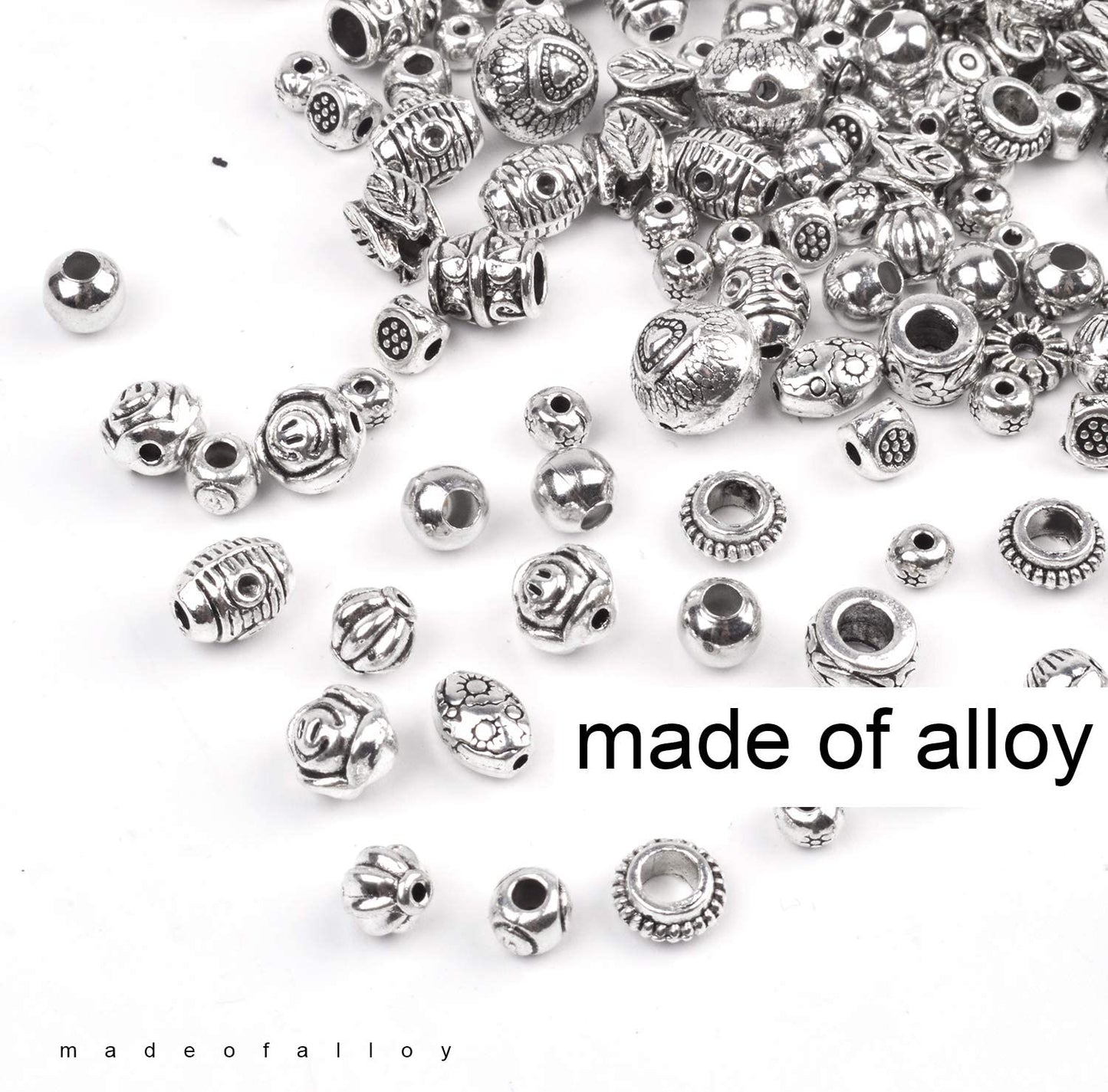 BronaGrand 100g (About 130-180pcs) Antique Silver Round Small Beads Jewelry Bead Charm Spacers for Jewelry Making Bracelets Necklace image 2