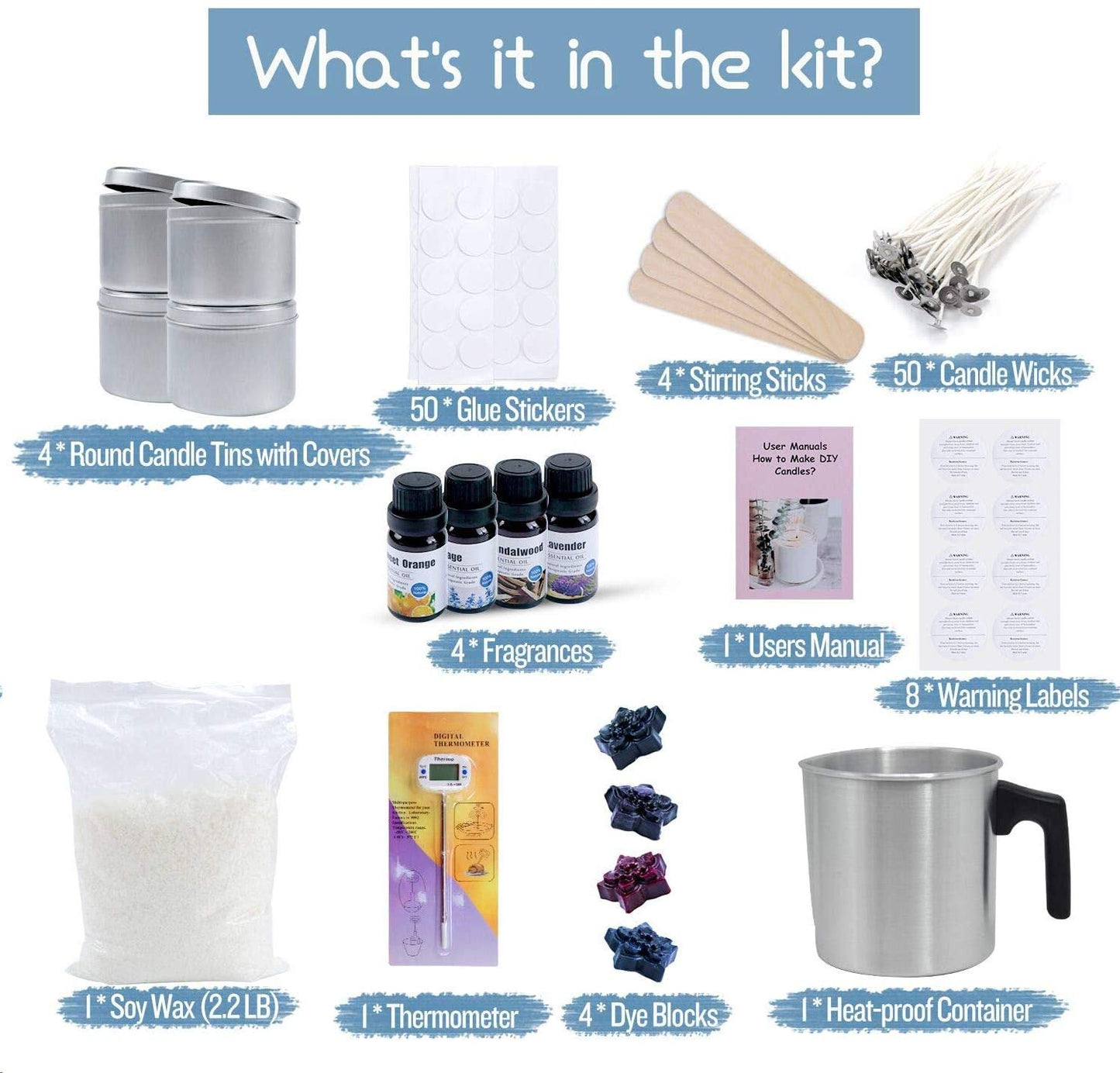 Candle Making Kit – Easy to Make Colored Candle Soy Wax Kit Include Wax, Rich Scents, Dyes, Wicks, Tins &amp; More image 1