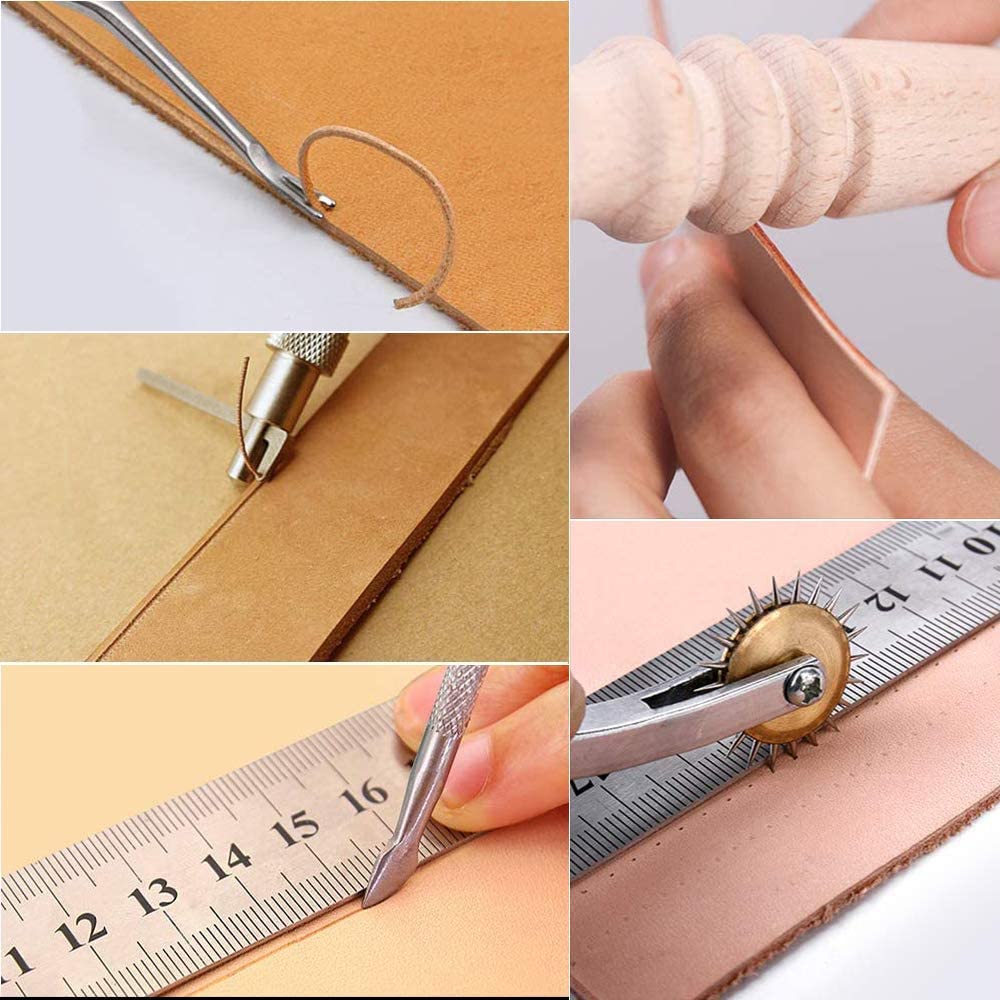 Leather Working Tools Kit 103 Pcs, Leather Craft DIY Tools with Stamping Tool, Cutting Mat, Snaps Rivets Kit, Stitching Groover, Waxed Thread, Leather Tool Kit for Stitching Punching Cutting Sewing image 7