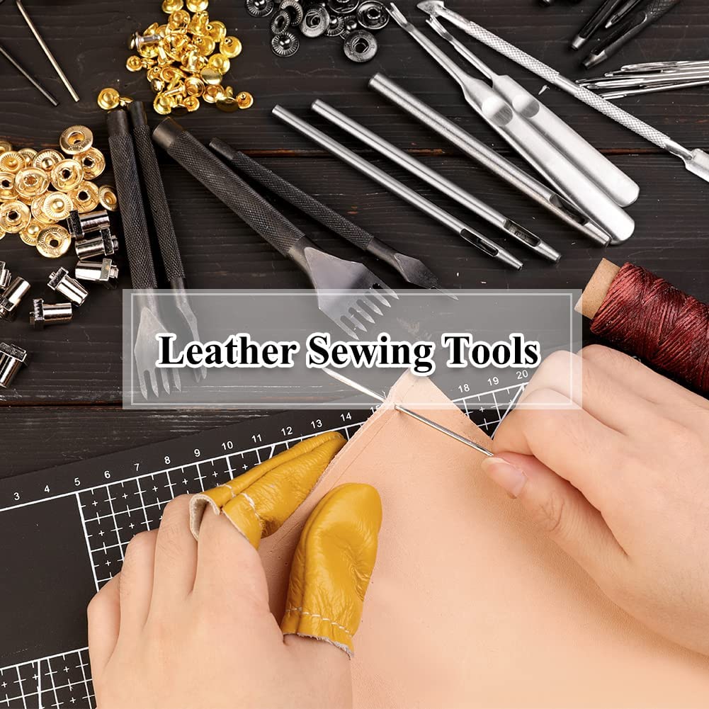 IMZAY 304Pcs Leather Tooling Working Kit, Compact Beginner Leather Tools and Supplies with Leather Stitching Sewing Carving Cutting Crafting Tools for Leather Sheath Wallet Belt Boot Seat Sewing image 4