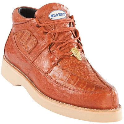 WILD WEST BOOTS #2ZA052803 MEN'S | COLOR COGNAC | MEN'S WILD WEST CAIMAN WITH OSTRICH CASUAL SHOES HANDCRAFTED image 0