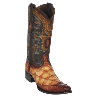 LOS ALTOS BOOTS MENS #761001 EUROPEAN SQUARE TOE | GENUINE PIRARUCU LEATHER BOOTS | COLOR FADED BUTTERCUP image 0