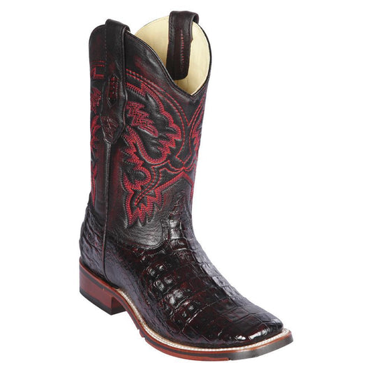 Los Altos Boots Mens #8268218 Wide Square Toe | Genuine Caiman Belly Leather Boots | Color Black Cherry image 0