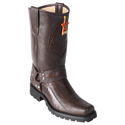 LOS ALTOS BOOTS MENS #55T0507 BIKER BOOT | GENUINE OSTRICH LEG LEATHER BOOTS | COLOR BROWN image 0