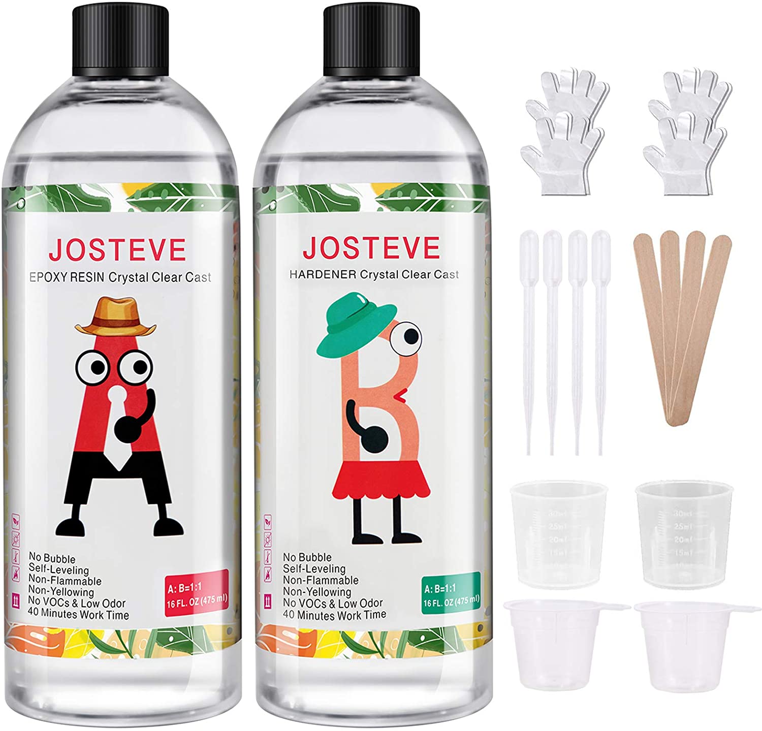 JOSTEVE Epoxy Resin 32OZ-Crystal Art Resin, Resin Kit Epoxy Resin Crystal Clear Casting, Coating for Jewelry Making, River Table, Art, Wood, DIY &amp; Crafts, Easy Mix 1:1 by Volume for Beginner image 0
