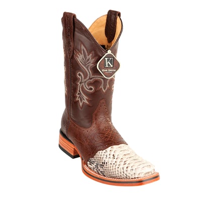 MEN'S KING EXOTIC PYTHON BOOTS WITH SADDLE VAMP HANDMADE SQUARE TOE NATURAL (48175749) image 0