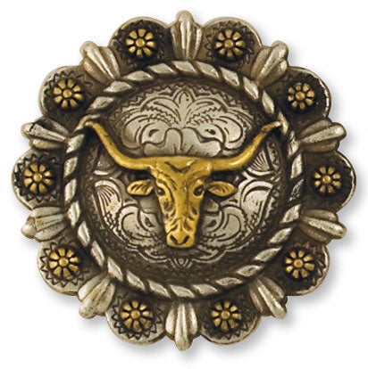 Tandy Leather Roped Berry Round Conchos with Center Motif #7430 - 7430-04 Steer Head image