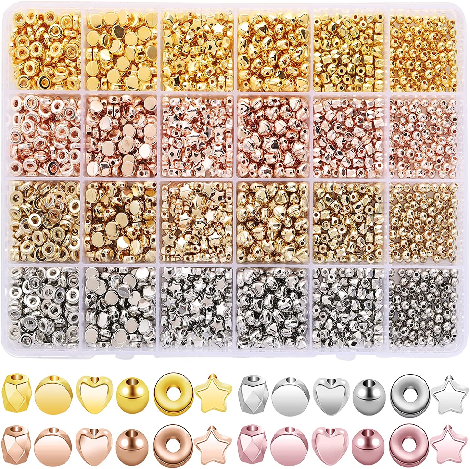 1700 Pieces 8 Styles Spacer Beads Assorted Beads Set Tibetan Flat Round Corrugated Pumpkin Bicone Disc Polygon Faceted Flower Rondelle Loose Beads for Bracelet Necklace Earring Jewelry Making image 0