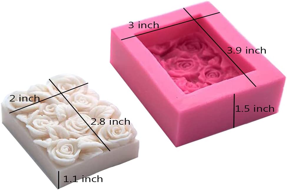 OBTANIM 2 Pcs Silicone Square Rose Flower Fondant Molds Handmade Chocolate Candy Moulds for DIY Craft Art Soap Candle Making Cake Decoration image 1