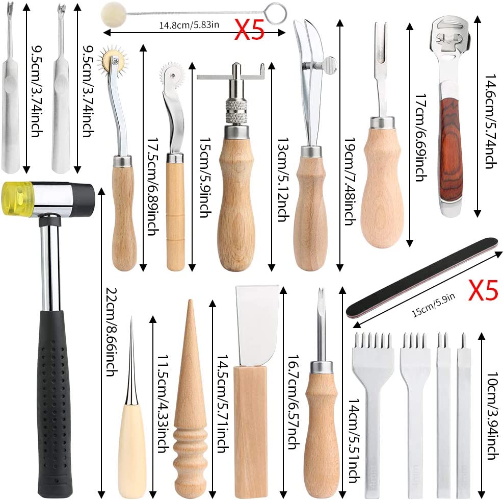 Leathercraft Hand Tools Kit, Leather Working Tools with Leather Prong Punch, Leather Hammer, Stitching Groover, Leather Skiver, and Other DIY Leather Craft Tools for Leather Making Projects image 1