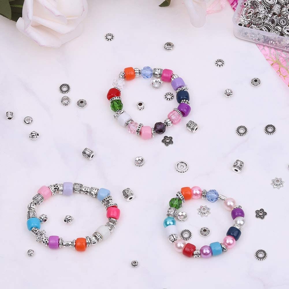 Silver Spacer Beads, Cridoz 900Pcs 17 Style Spacer Beads for Jewelry Making Bracelet Necklace Jewelry Findings Accessories image 6