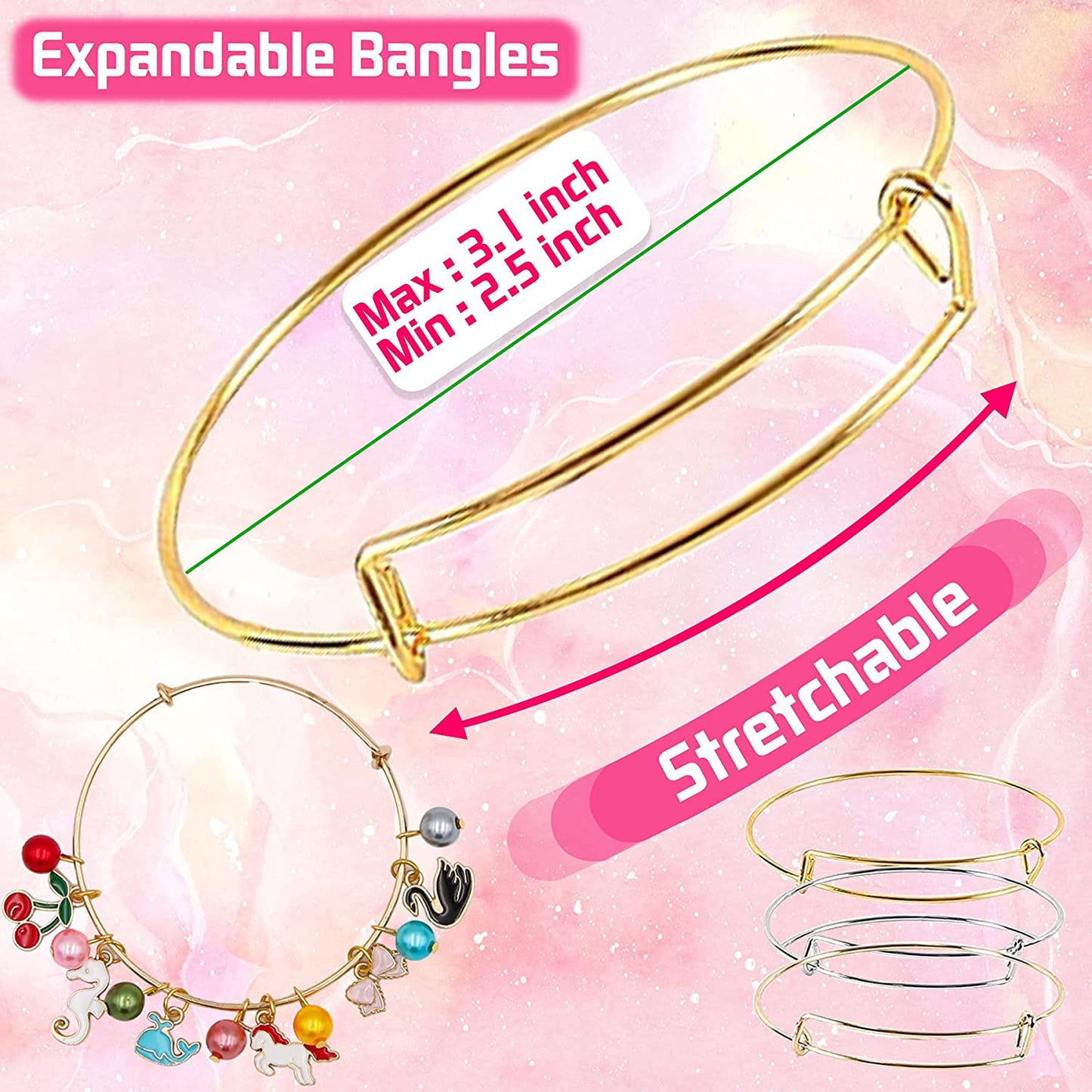 EuTengHao 569Pcs Jewelry Making Spacer Charms Beads Kit with Charm Letter Pendant Pearl Beads, Expandable Bangles,Waxed Cords,Pliers for Bracelet Necklace Earrings Rings Jewelry Making Findings image 3