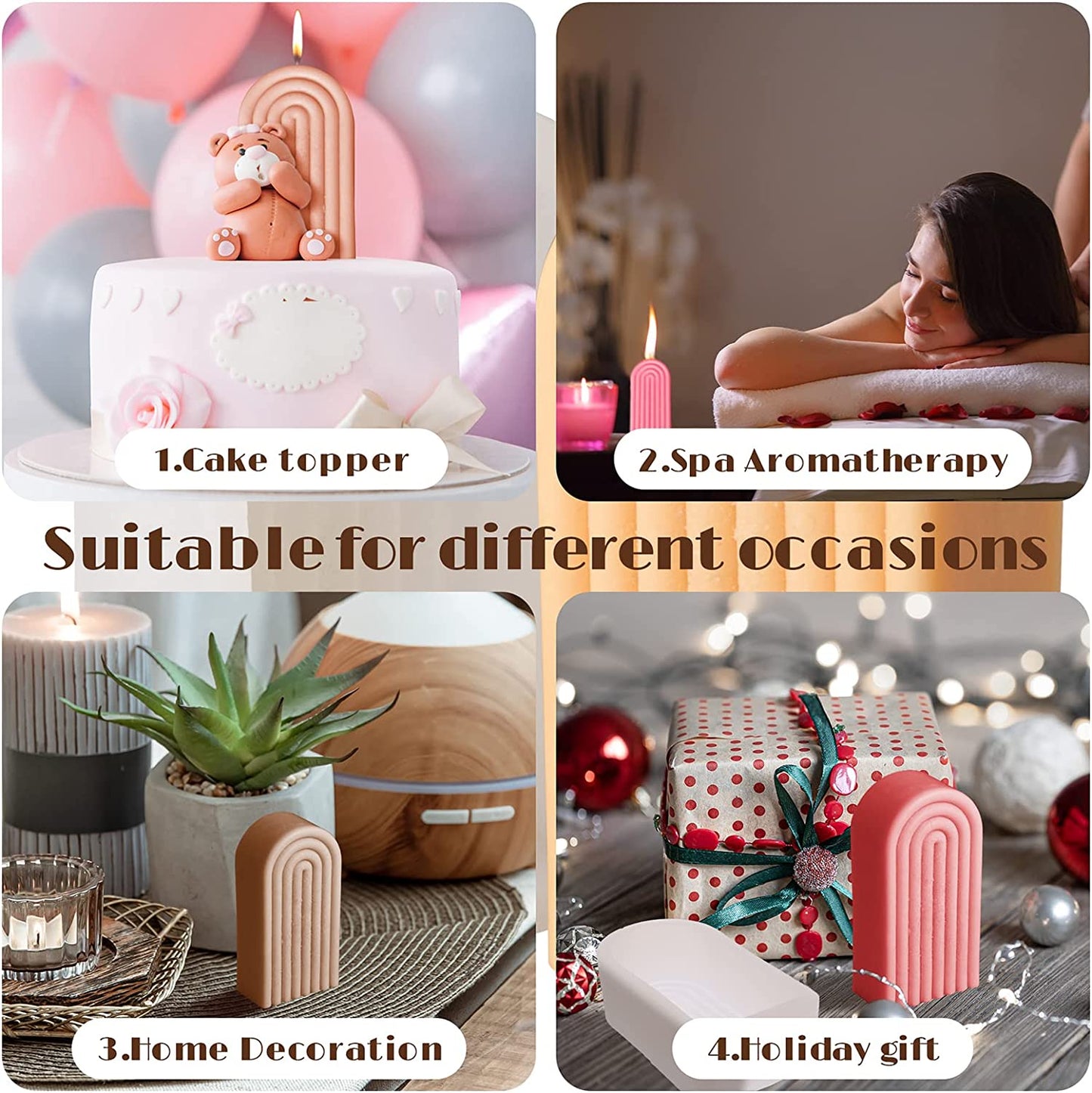 ONNPNN Geometric Rainbow Candle Mold, Striped U-Shaped Silicone Mold, Simple Lines Plaster Epoxy Molds, Abstract Architectural Resin Moulds for Lotion Bar Bath Bomb Clay Handicrafts Home Decoration image 4