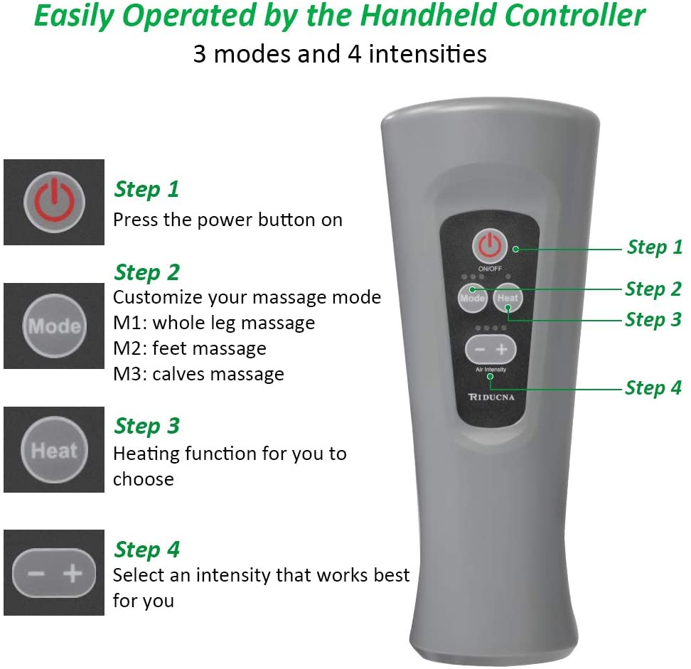 Leg Compression Massager Foot and Calf Massager Machine with Optional Heat 3 Modes 4 Intensities Handheld Controller for Feet, Legs, Calves Muscle Relaxation - Home and Office Use image 4