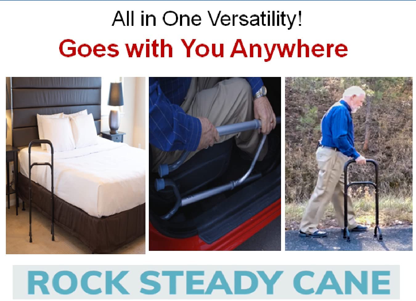 Rock Steady Cane- Stand Assist Adjustable Walking Cane Keeps You Independent - Walking, in Your Bathroom and Car. The Versatile Self Standing Cane Replaces Walkers, Crutches and Easy Up Aids image 2