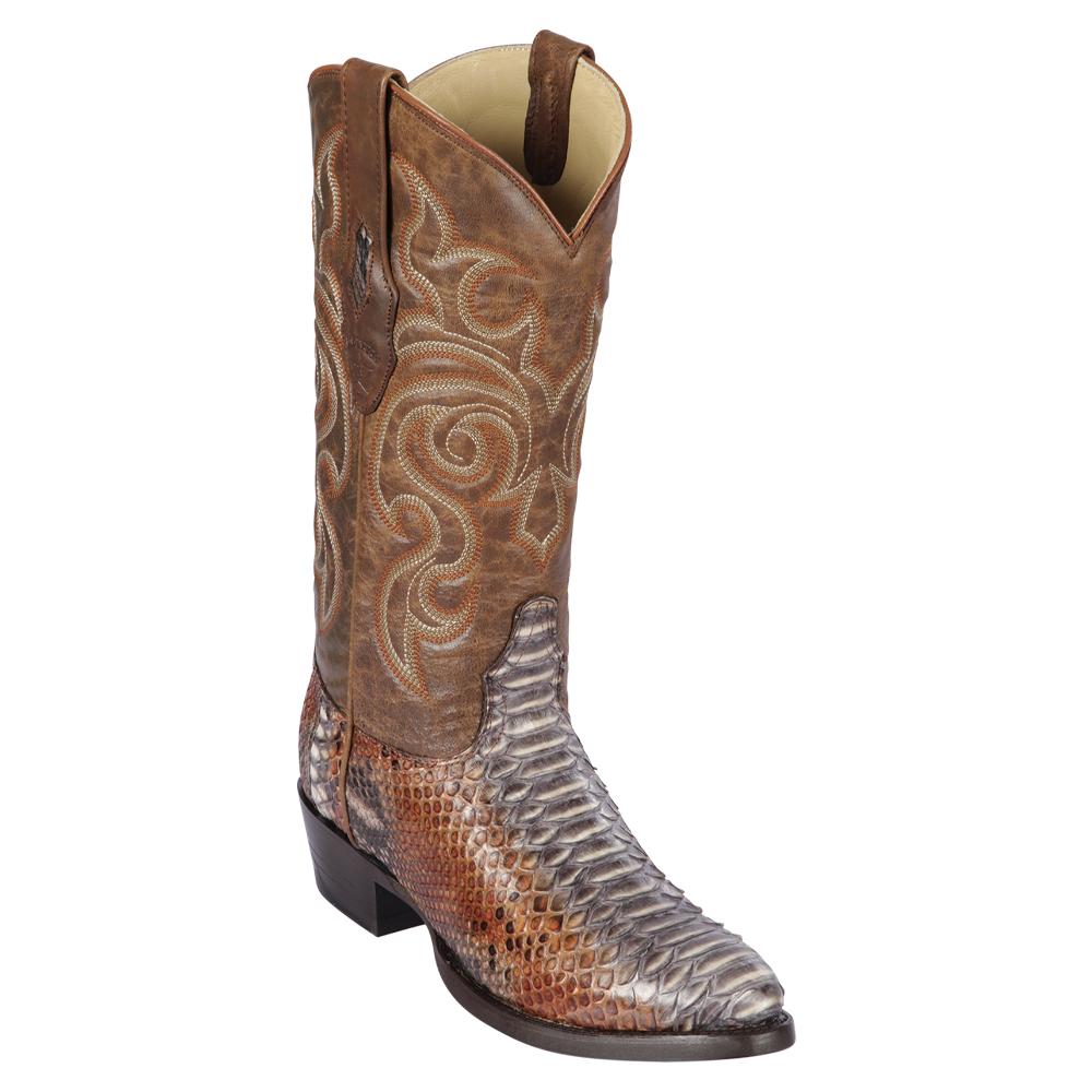Los Altos Boots Mens #655788 Round Toe | Genuine Python Snakeskin Boots Handmade | Color Rustic Cognac image 0