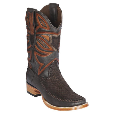 LOS ALTOS BOOTS MENS #82FN5707 WIDE SQUARE TOE | GENUINE PYTHON &amp; DEER SKIN BOOTS | COLOR BROWN SUEDE FINISH image 0