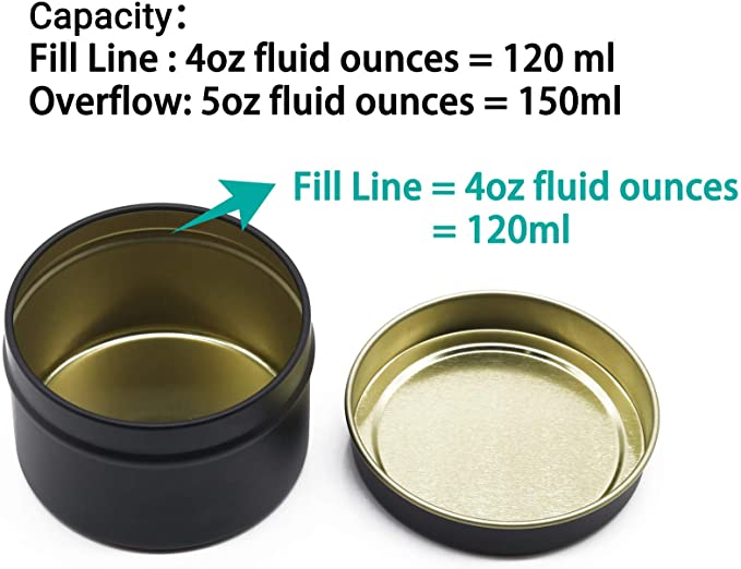 Candle Tin 24 Piece, 5 oz(Fill Line 4oz), Candle Containers, Candle Jars for Candle Making - Available in Silver, Black, Gold (Black) image 2