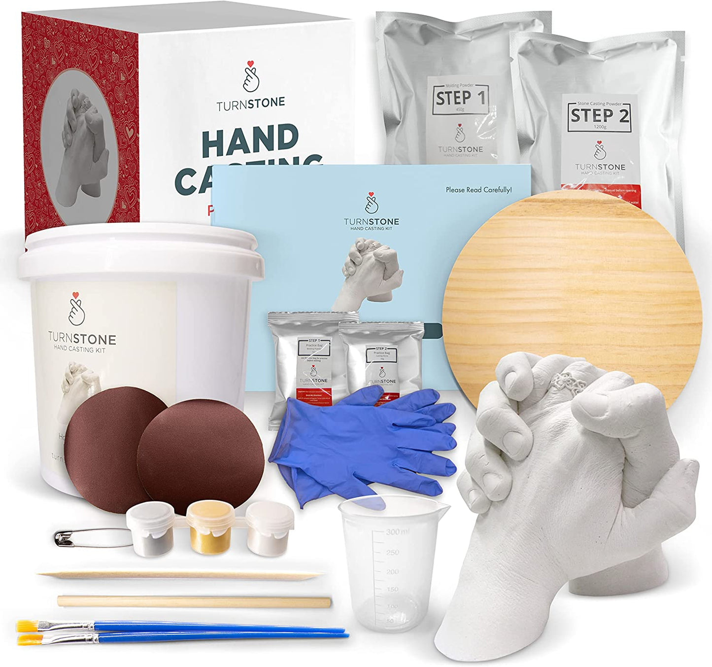 Hand Casting Kit - Complete Hand Molding with Plaster, Bucket, Gloves, Finishing Tools, Display Stand, Instructions &amp; More! - Hand Mold Kit Couples &amp; All Ages Can DIY to Preserve Sculpture Memories image 1