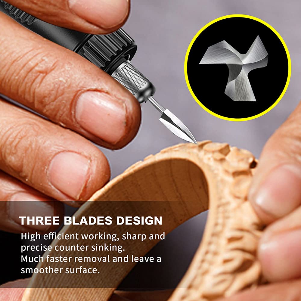 Wood Carving Tools, 5 PCS Engraving Drill Accessories Bit Wood Crafts Grinding Woodworking Tool with 1/8” Shank Universal Fitment for Rotary Tools image 2
