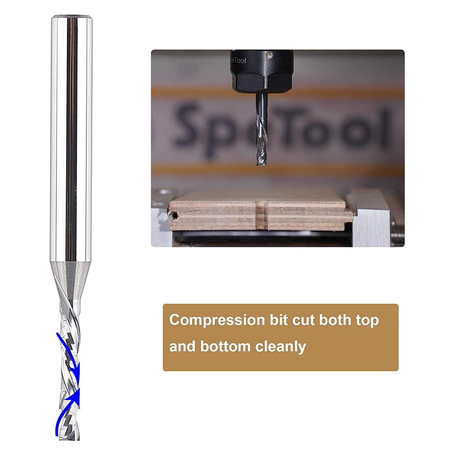 SpeTool Spiral Router Bits Up&amp;Down Compression Bit 1/8 inch Cutting Diameter, 1/4 inch Shank HRC55 Solid Carbide CNC End Mill for Wood Carving Engraving Grinding image 3
